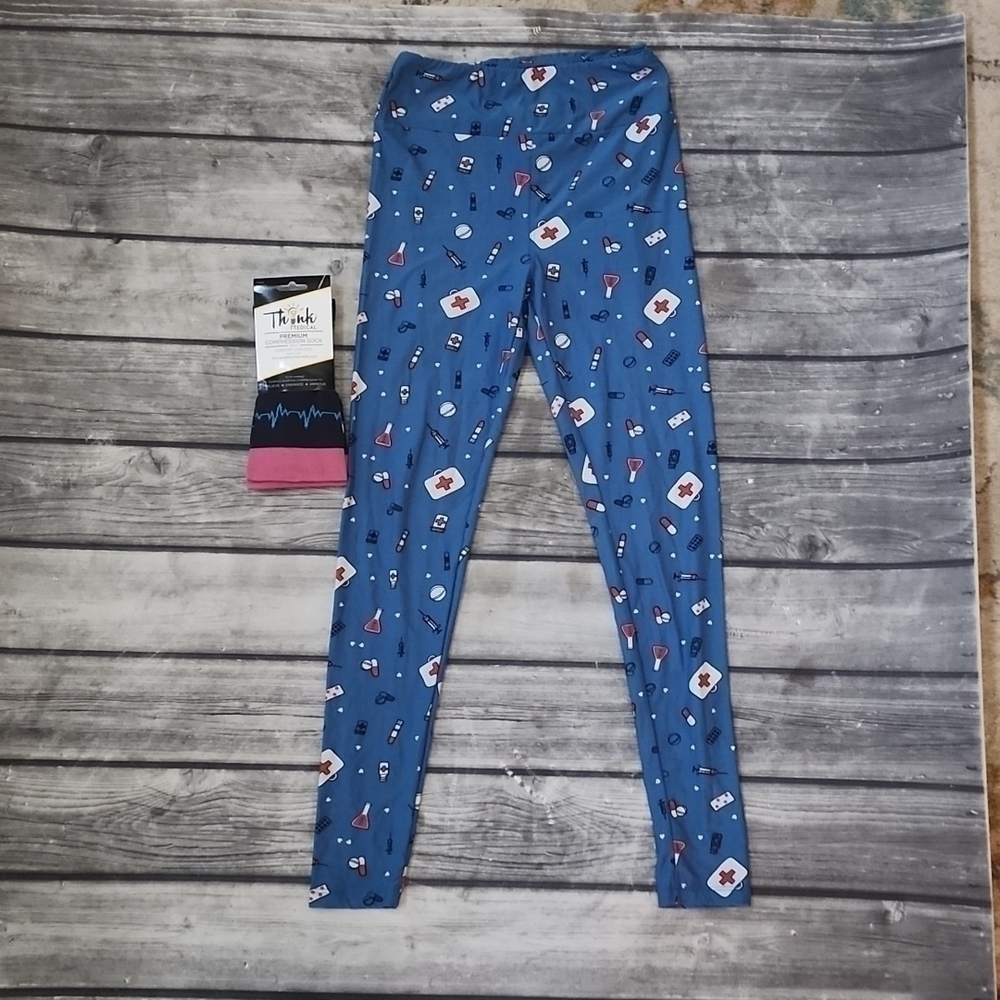 Lularoe Nurse Medical Doctor Leggings and Nurse Compression Socks Sz One Size